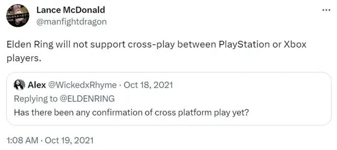 elden ring crossplay niet ondersteund tweet